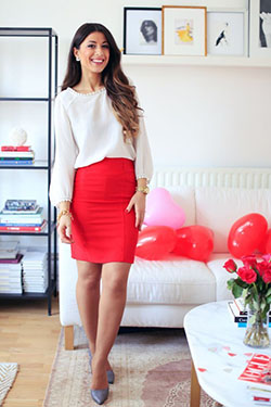 Red shirt white skirt, Casual wear: Crop top,  shirts,  Pencil skirt,  Club Monaco,  Casual Outfits  