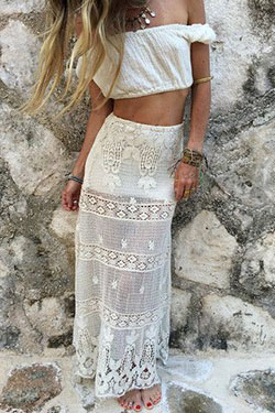 Lovely design for transparent white skirt, Bohemian style: Spaghetti strap,  Bohemian style,  Pencil skirt,  Boho Outfit  