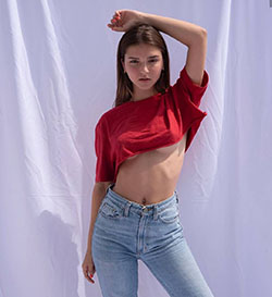 Cute Teen Models in Hot Red top pair with fitted Jeans: 