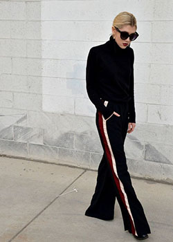 Wide leg track pants outfit: Street Style,  Trouser Outfits  