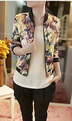 Stylish printed jackets for girls: Suit jacket,  Casual Outfits,  Jacket Outfits  