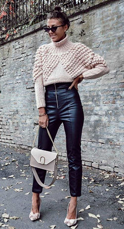 Outfit Ideas With Sweaters, Casual wear, Polo neck: black pants,  High-Heeled Shoe,  Polo neck,  Casual Outfits,  Sweaters Outfit  