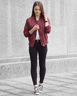 Outfits with burgundy bomber jacket: Jean jacket,  Flight jacket,  Jacket Outfits,  bomber jacket  