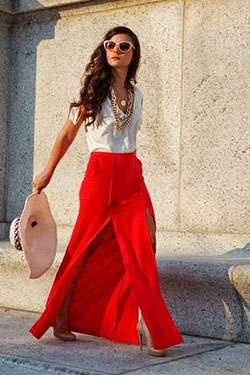 Red and white outfits, Formal wear: Evening gown,  Skater Skirt,  Skirt Outfits,  Formal wear  