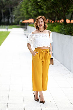 Stylish and classic yellow culottes outfit, Crop top: Crop Pants Outfit  