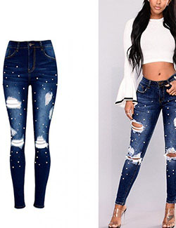 Jeans pants with pearls, Slim-fit pants: Ripped Jeans,  Slim-Fit Pants,  Denim Pants,  Casual Outfits,  Hot Fashion  