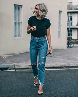 High waisted jeans outfits, Mom jeans: Mom jeans,  Vintage clothing,  Casual Outfits,  Skinny Women Outfits  