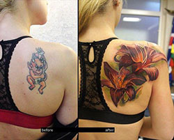 Covering up back tattoo, Lower-back tattoo: Body art,  Tattoo artist,  Tattoo Ideas  