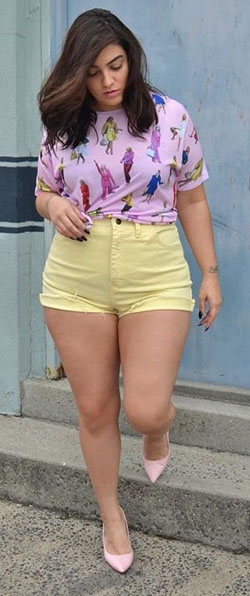 High waisted shorts for chubby: Plus size outfit,  High-Heeled Shoe,  Plus-Size Model,  Nadia Aboulhosn,  Suit jacket  