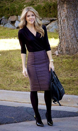 Pencil skirt and tights: shirts,  Pencil skirt,  Church Outfit,  Casual Outfits  