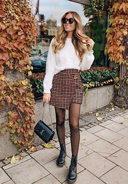 Street fashion Outfits With Tweed Wrap Skirts: Skirt Outfits,  Street Style,  Wrap Skirt  