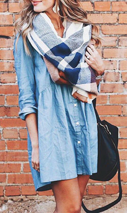 Find out these trending denim shirt dress, Denim skirt: Denim skirt,  Scarves Outfits  