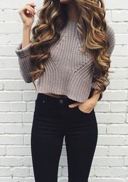 Cropped Sweaters Outfits, White knit sweater, Casual wear: Slim-Fit Pants,  Casual Outfits,  Sweaters Outfit  