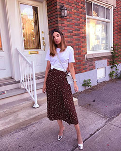 Outfit Ideas For Church, Polka dot, Floral Skirt: Long Skirt,  Swing skirt,  Church Outfit,  Floral Midi,  Sunday Church Outfit  