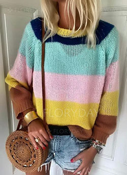 Trendy Outfits With Color Block Sweaters, Crew neck, Casual wear: Crew neck,  Clothing Ideas,  Casual Outfits,  Sweaters Outfit  