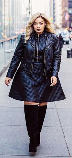 Moda de invierno para gorditas: Plus size outfit,  winter outfits,  Leather jacket,  Plus-Size Model  