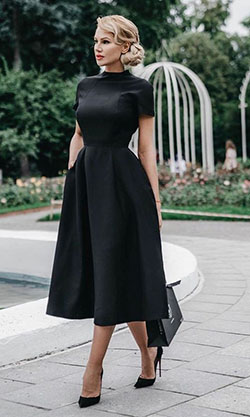 Appropriate Funeral Dresses, Cold Weather Black Midi Dress Cremation Formal Outfit: party outfits,  Vestido Rodado,  Sheath dress,  Funeral Outfits  