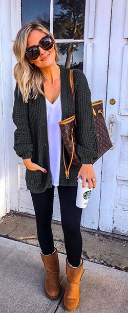 Casual black cardigan outfit, Casual wear: winter outfits,  Informal wear,  Casual Outfits,  Uggs Outfits,  Cardigan  