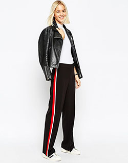 Wide leg trouser with side stripe: Trouser Outfits,  Stripe Trousers  