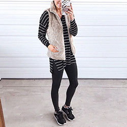 Sweater And Leggings Outfits Tumblr, Sleeveless shirt, Polar fleece: Sleeveless shirt,  Fake fur,  winter outfits,  Polar fleece,  Casual Outfits,  Long Sleeve,  Stripe Sweater  