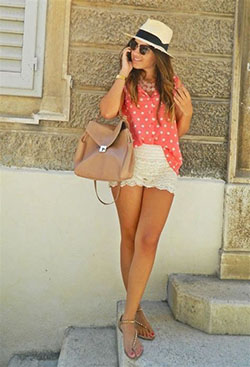 Floral lace shorts outfit, Casual wear: Romper suit,  shirts,  Shorts Outfit,  Casual Outfits,  Lace short  