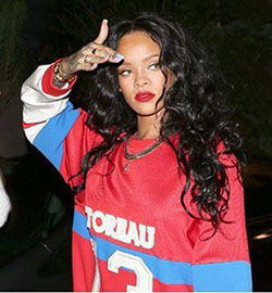 Rihanna long black curly hair: Black hair,  Rihanna Best Looks  