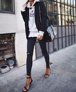 Winter Casual Blazer Outfits Female, Casual wear, Street fashion: Ripped Jeans,  Slim-Fit Pants,  Mom jeans,  Blazer Outfit,  Street Style,  Casual Outfits  