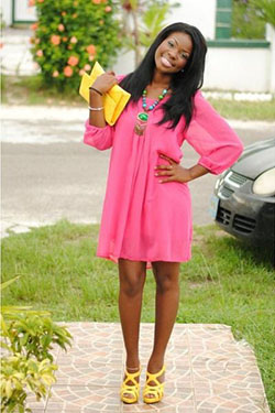 Pink and yellow outfit, Vestido Soltinho: Strapless dress,  Fashion accessory,  Yellow Shoes  