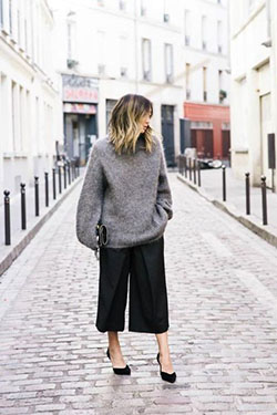 winter Black Culottes Outfit: Sleeveless shirt,  Polo neck,  Culottes Outfit  