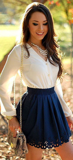 Short blue skirt outfit, Skater Skirt: 