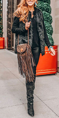 Celebrities ideas for fashion model, Leather jacket: Fur clothing,  Christmas Day,  holiday outfit,  Casual Outfits  