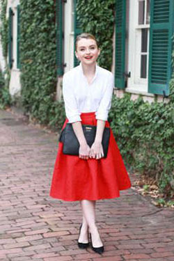Red Skirt Outfit, Denim skirt: Skirt Outfits  