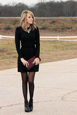 Black dress with tights, Party dress: party outfits,  winter outfits,  Brandy Melville,  Black Dress Outfits  