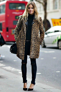 Closet Leopard print coat outfit, Animal print: Fur clothing,  Slim-Fit Pants,  Polo neck,  Animal print,  Fake fur,  Jacket Outfits  