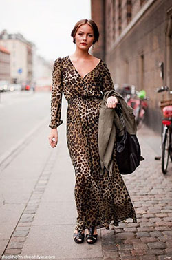 Leopard print dress street style: Street Style,  Animal print,  Maxi dress,  Maxi Dress Shoes  