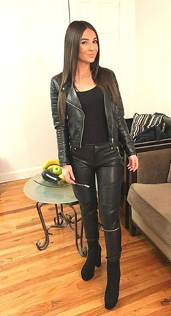 Leather jacket And Leather Pant Outfits For Women, Leather clothing: Leather jacket,  Long Pants,  Vinyl Trousers,  Leather clothing,  Leather Pant Outfits,  Black Leather Jacket  