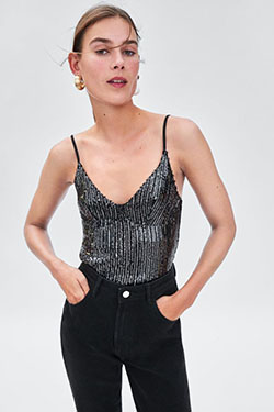 Zara sequin cropped top, Crop top: tank top,  Sequin Outfits  