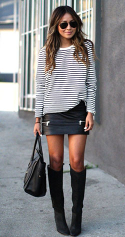 Outfit ideas with black skirt: Boot Outfits,  Leather skirt,  Casual Outfits,  Hot Fashion  