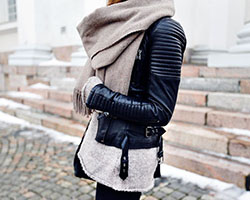 Dresses With Scarves, Tiger of Sweden, Leather jacket: Leather jacket,  Fashion accessory,  Scarves Outfits  