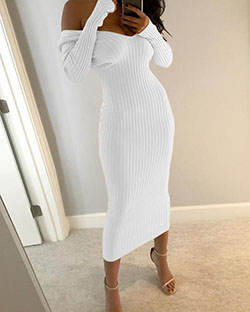 Rib knit off shoulder bodycon maxi dress: Sleeveless shirt,  Maxi dress,  White Party Dresses  