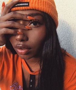 Orange nails on black girl: Black people,  Dark skin,  Black Women,  Nail Polish,  Nail art  