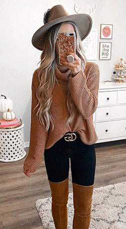 Outfit Ideas With Sweaters, Thigh-high boots, Over-the-knee boot: winter outfits,  Over-The-Knee Boot,  Sweaters Outfit,  Turtleneck Sweater Outfits  