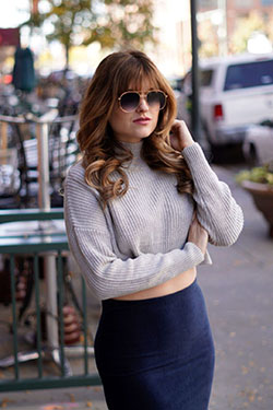 Cropped sweater with skirt, Pencil skirt: Denim skirt,  Crop top,  Pencil skirt,  Sweaters Outfit,  Cropped Sweater  