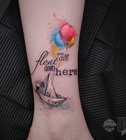 Boat and balloon tattoo, Sleeve tattoo: Sleeve tattoo,  Tattoo Ideas,  Body art,  Tattoo artist  
