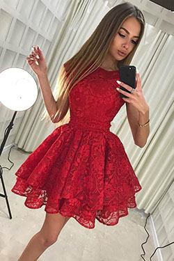 Red short prom dress, Formal wear: Cocktail Dresses,  Evening gown,  Spaghetti strap,  Sleeveless shirt,  Formal wear  