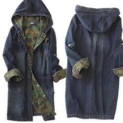 Hooded long denim jacket womens: Trench coat,  winter outfits,  Casual Outfits  