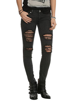 Black ripped skinny jeans for girls: Ripped Jeans,  Slim-Fit Pants,  Jeans Outfit  