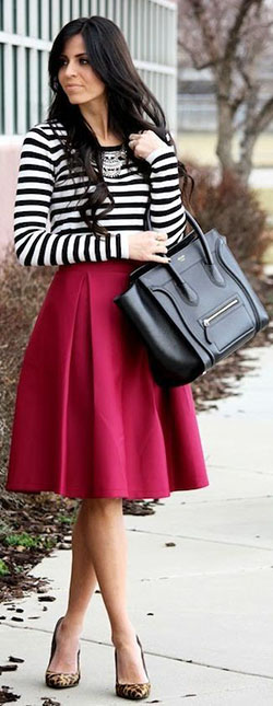 Church red skirt outfits, Modest fashion: Skater Skirt,  Skirt Outfits,  Fashion week,  Casual Outfits,  Sunday Church Outfit  