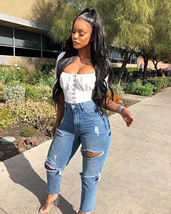 Dating Outfits For Black Girl, Hip hop fashion, Ripped jeans: Ripped Jeans,  High-Heeled Shoe,  Fashion Nova  