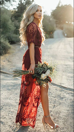 Red lace boho dress, Maxi dress: Cocktail Dresses,  Evening gown,  Bridesmaid dress,  Maxi dress,  Formal wear,  Boho Outfit,  Lace Outfits  